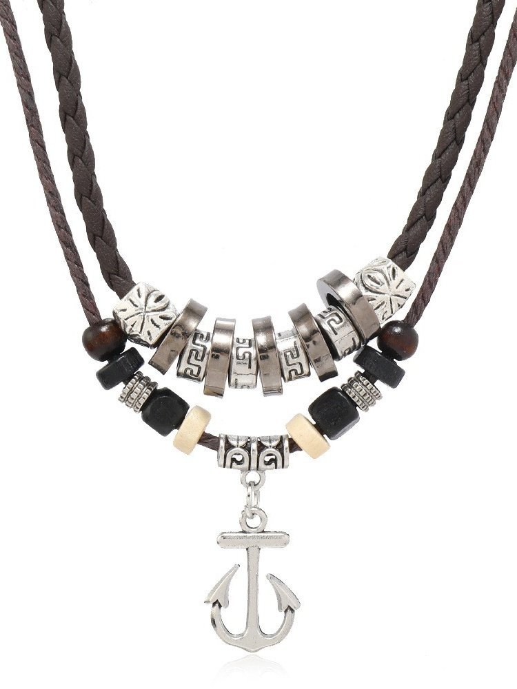 Artistic Retro Butterfly Alloy Multi-layer Wooden Beads Knotted Pullable Hand-woven Necklace