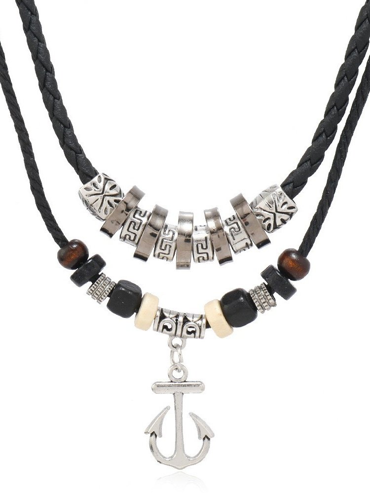 Artistic Retro Butterfly Alloy Multi-layer Wooden Beads Knotted Pullable Hand-woven Necklace