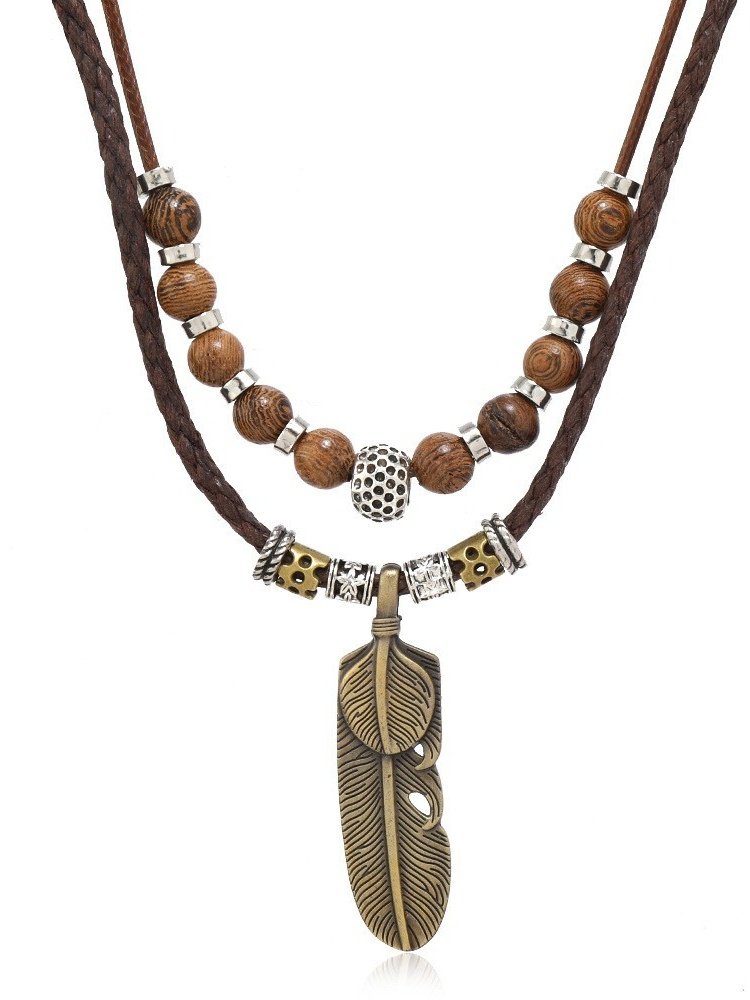 Artistic Retro Butterfly Alloy Multi-layer Wooden Beads Knotted Pullable Hand-woven Necklace