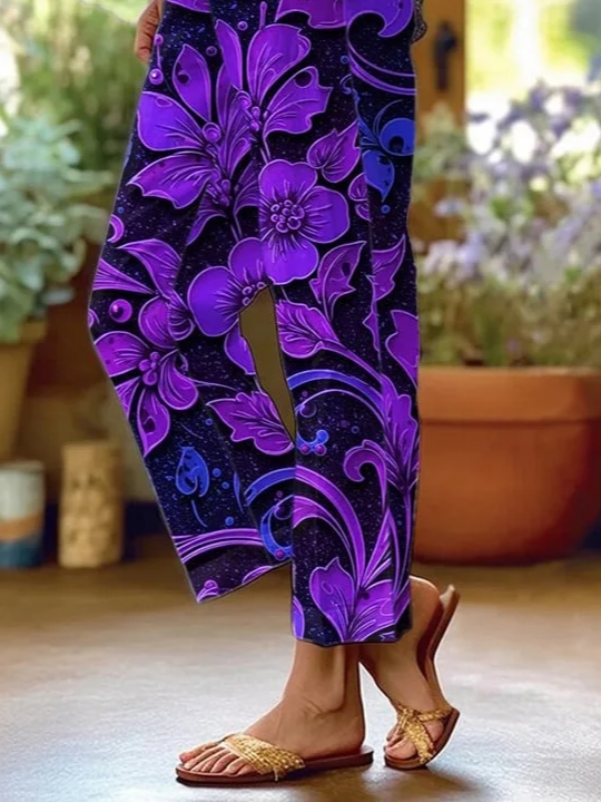 Women's  H-Line Baggy Pants Daily Going Out Pants Purple Casual Printing Floral Spring/Fall Pants