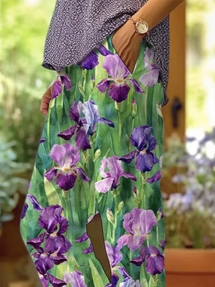 Women's  H-Line Baggy Pants Daily Going Out Pants Green Casual Printing Floral Spring/Fall Pants