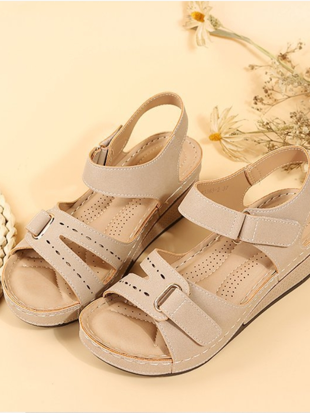 Roman Style Velcro Beach Fish Mouth Sandals Women's Outdoor Casual Mid-heel Sandals