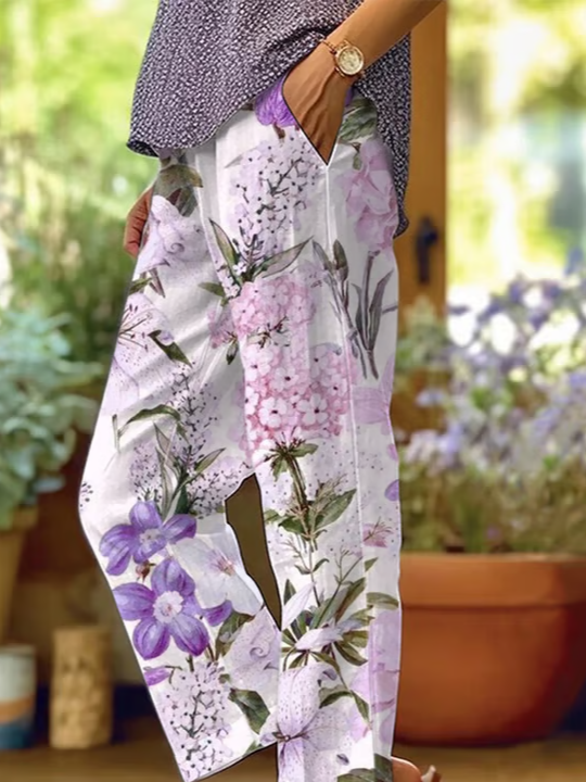 Women's  H-Line Baggy Pants Daily Going Out Pants White Casual Printing Floral Spring/Fall Pants