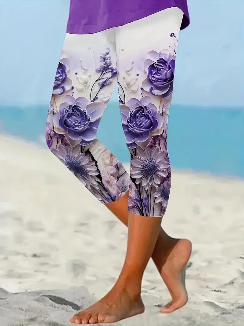 Women's  Elastic Waist H-Line Legging Daily Going Out Pants Purple Casual Printing Floral Summer Pants