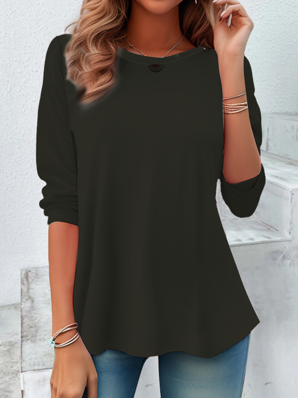 Women Plain Crew Neck Jersey Long Sleeve Casual Daily Spring/Fall T-shirt