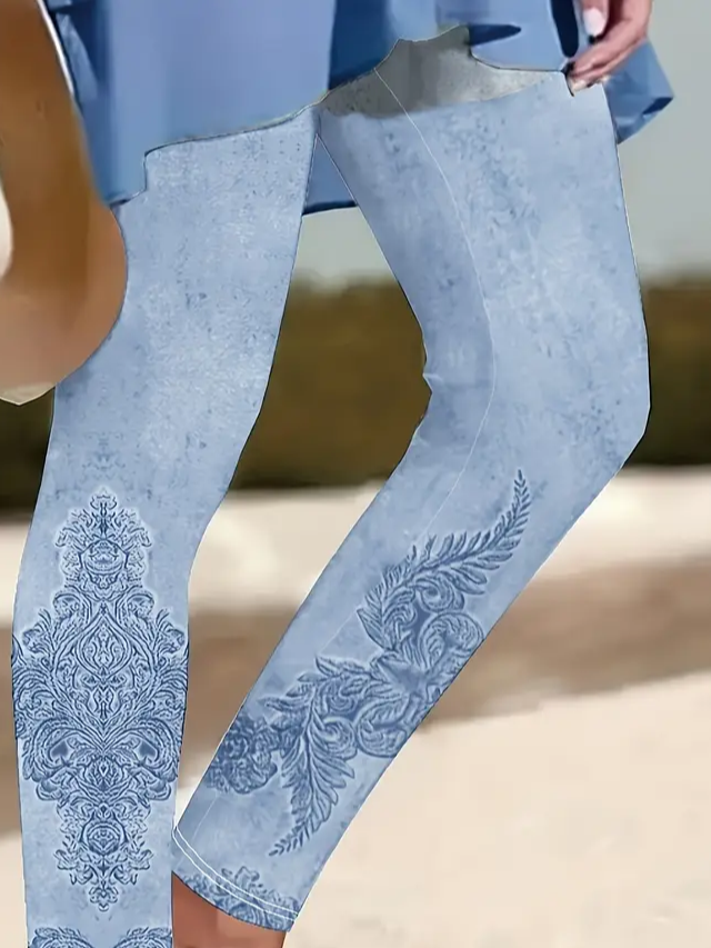 Women Floral Jersey Casual Printing Leggings Daily All Season Legging