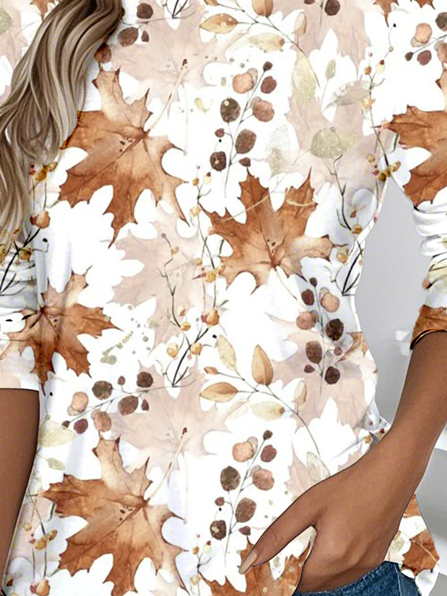 Women Floral Crew Neck Jersey Long Sleeve Casual Daily Spring/Fall T-shirt