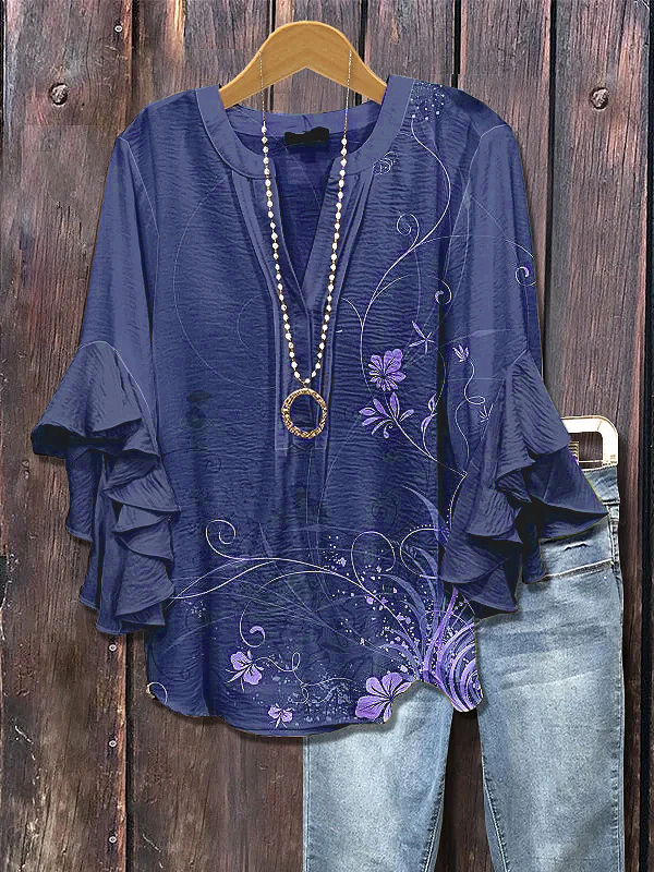 Women's Half Sleeve Shirt Summer Brown Floral Printing V Neck Daily Going Out Casual Top