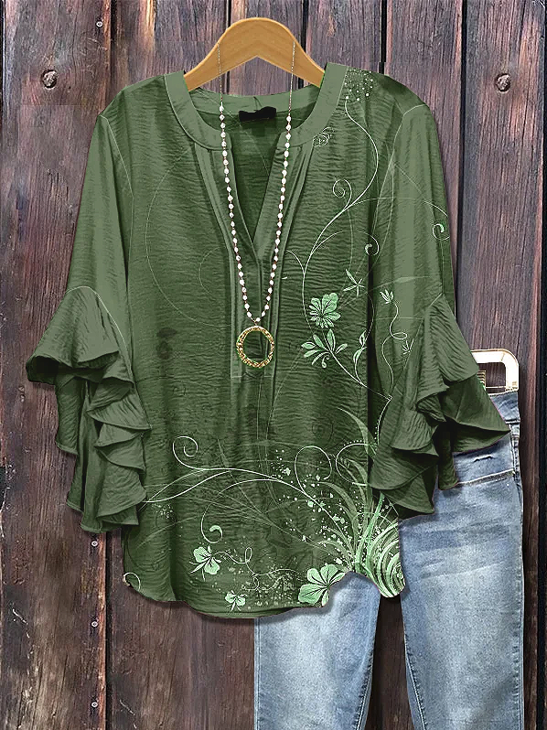 Women's Half Sleeve Shirt Summer Brown Floral Printing V Neck Daily Going Out Casual Top