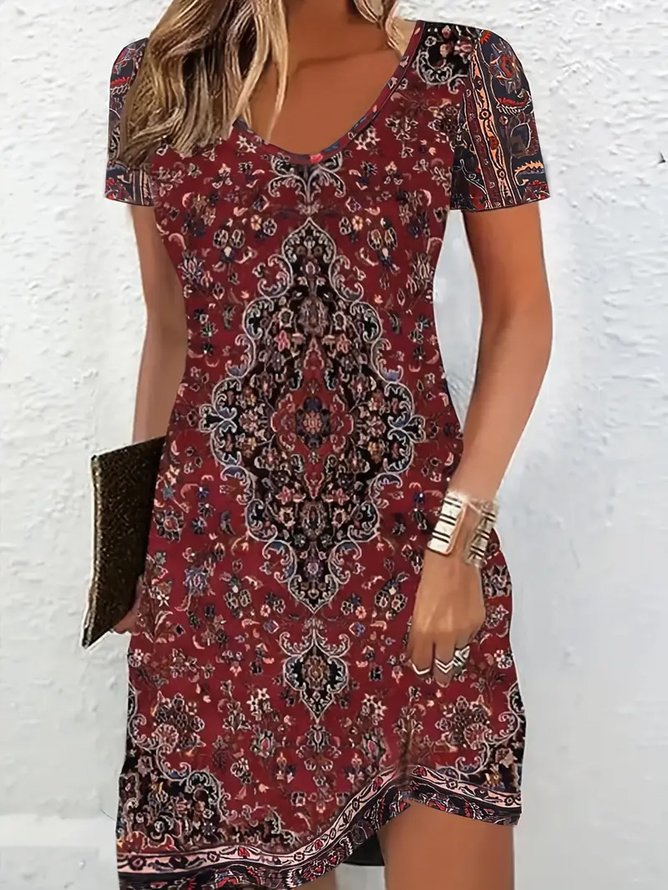 Women's Floral Print Casual V-Neck Short Sleeve Dress