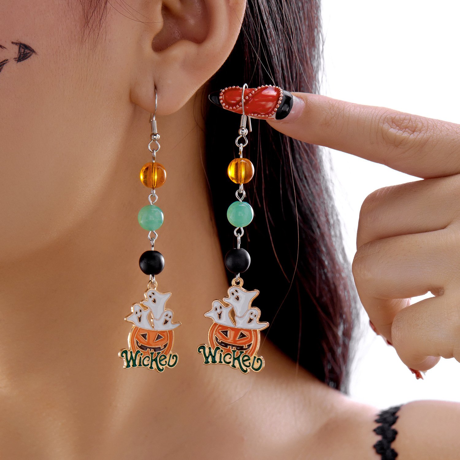 Halloween pumpkin pendant earrings Gothic tassel women's earrings