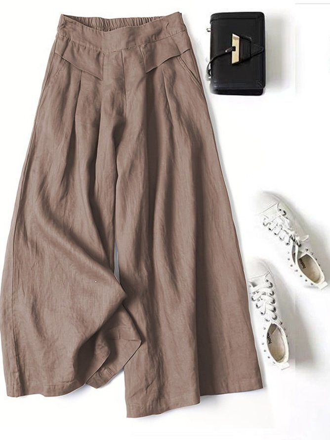 Women's  Elastic Waist H-Line Wide Leg Pants Daily Going Out Pants Yellow Casual Split Joint Plain Spring/Fall Pants