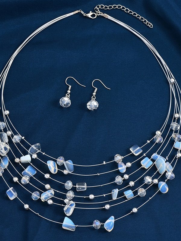 Multi-layer Exaggerated Bohemian Turquoise Crystal Necklace Earring Set