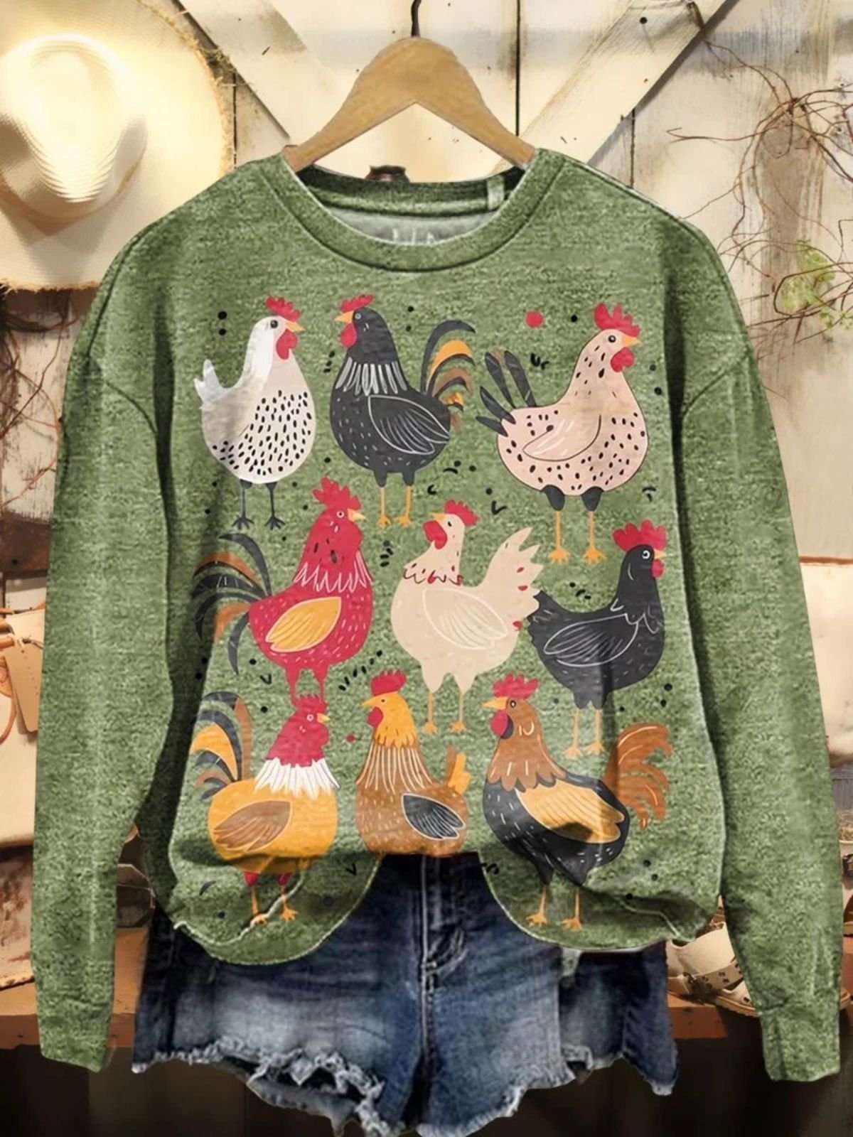 Women Animal Crew Neck Cotton Long Sleeve Vintage Holiday Spring/Fall Sweatshirt