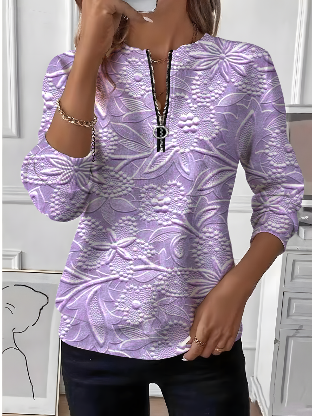 Women Floral Crew Neck Long Sleeve Vintage Daily Spring/Fall Sweatshirt