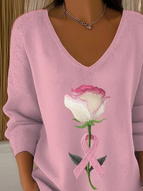 Women Floral V Neck Long Sleeve Casual Daily Spring/Fall T-shirt