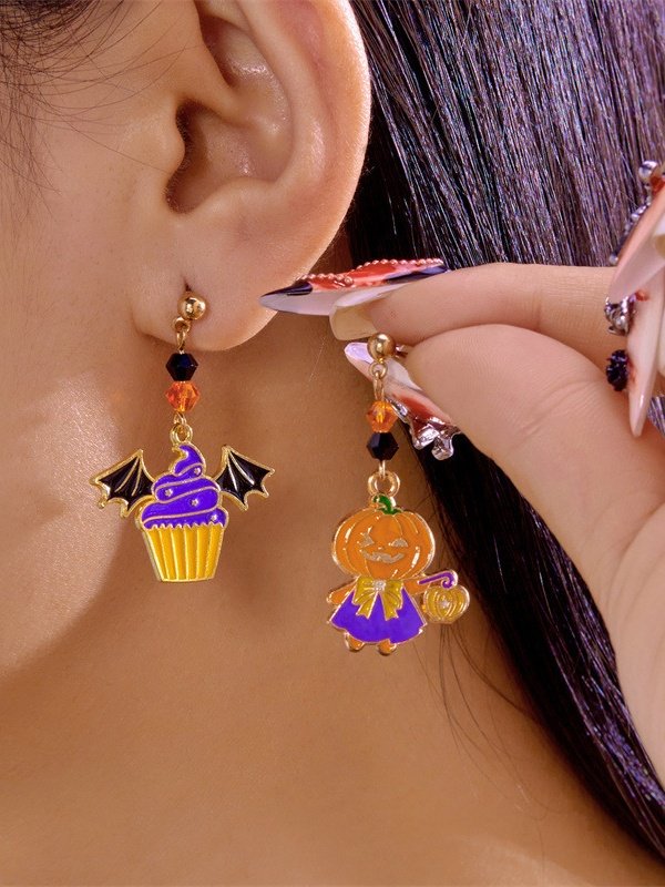 Alloy Electroplating Halloween Jewelry Cartoon Bat Ghost Pumpkin Earrings Halloween Kitten Skull Spider Witch Earrings
