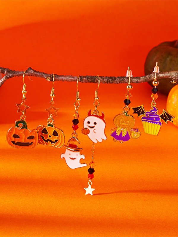 Alloy Electroplating Halloween Jewelry Cartoon Bat Ghost Pumpkin Earrings Halloween Kitten Skull Spider Witch Earrings