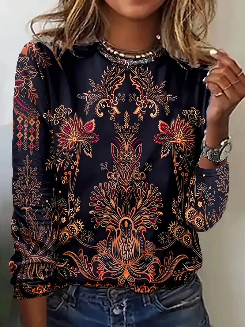 Women Floral Crew Neck Jersey Long Sleeve Casual Daily Spring/Fall T-shirt