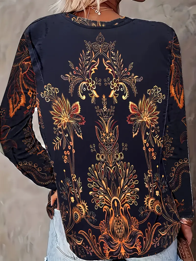 Women Floral Crew Neck Jersey Long Sleeve Casual Daily Spring/Fall T-shirt