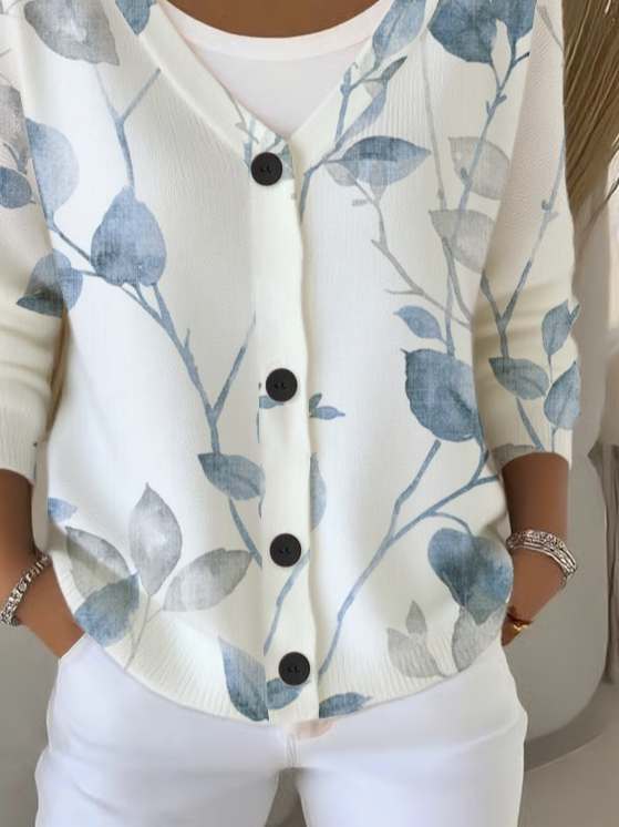 Women Floral V Neck Long Sleeve Casual Daily Spring/Fall Cardigan
