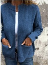 Women Plain Stand Collar Bomber Jacket Long Sleeve Vintage Split Joint Spring/Fall Daily Jacket Outerwear