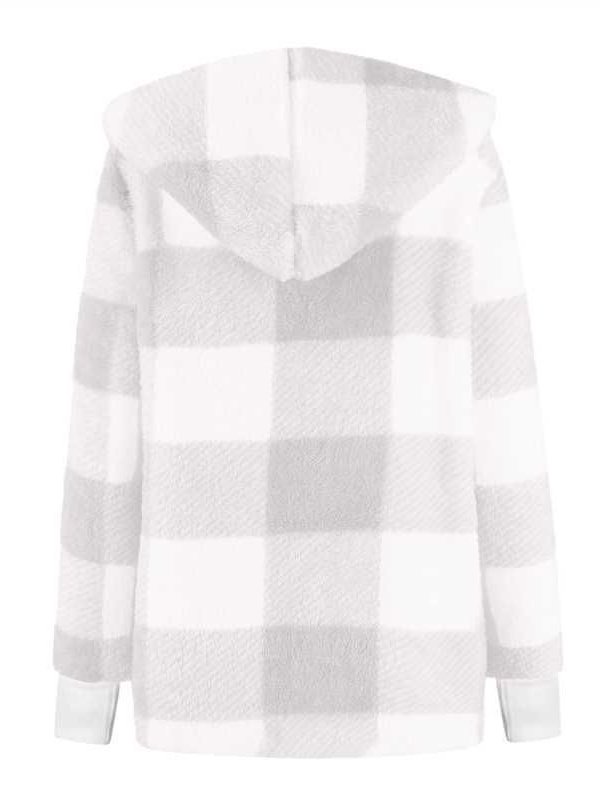 Women Plaid Hooded Zip Up Hoodie Long Sleeve Vintage Split Joint Spring/Fall Daily Jacket Outerwear