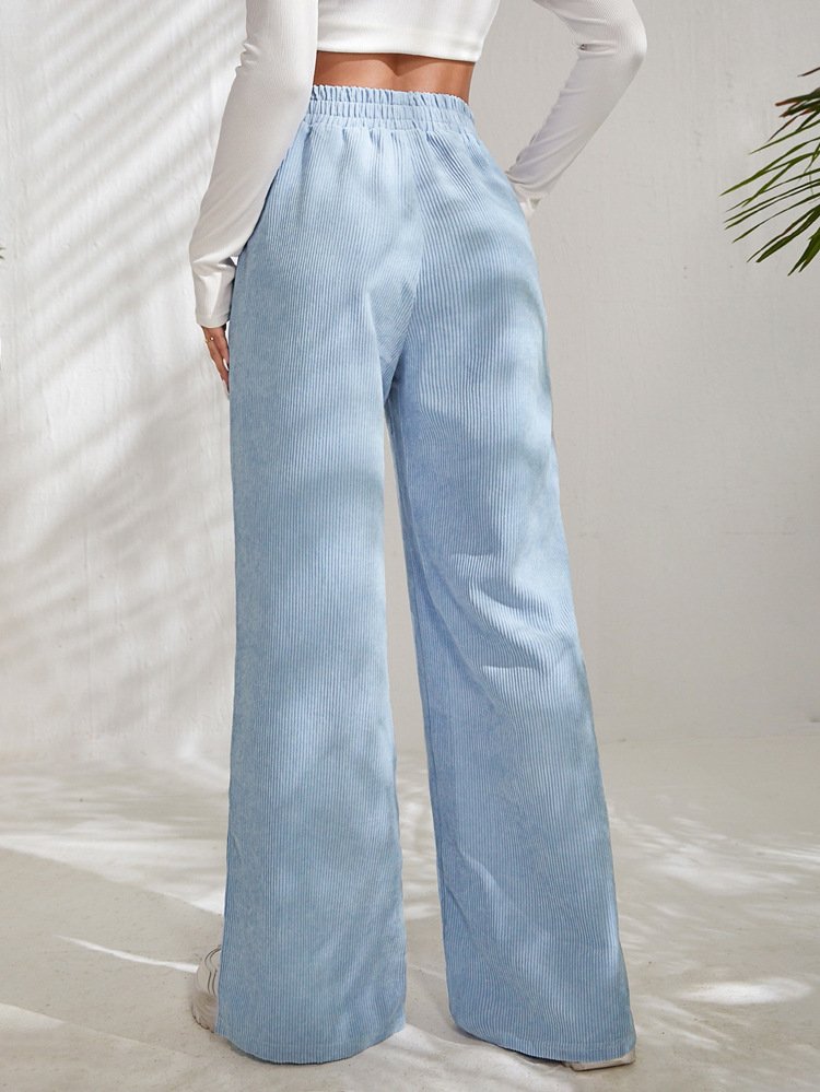 Women Plain Cotton Casual Split Joint Pant Daily Spring/Fall Wide Leg Pants