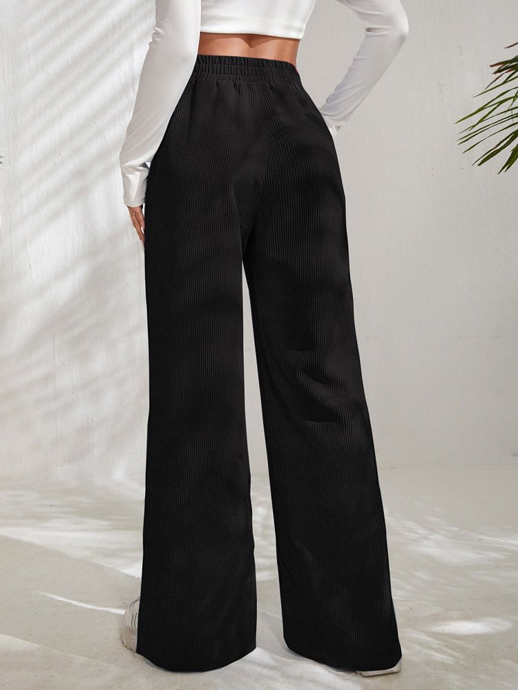 Women Plain Cotton Casual Split Joint Pant Daily Spring/Fall Wide Leg Pants
