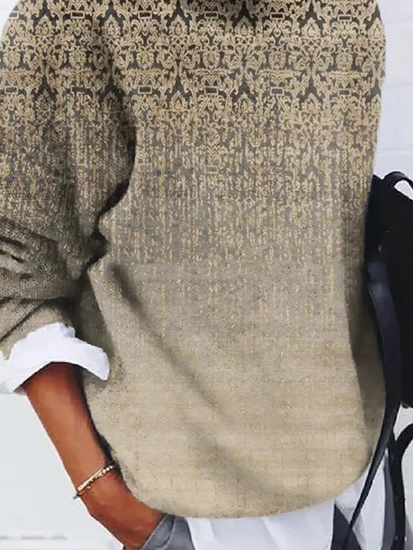 Women Ethnic Crew Neck Long Sleeve Casual Daily Spring/Fall Sweater