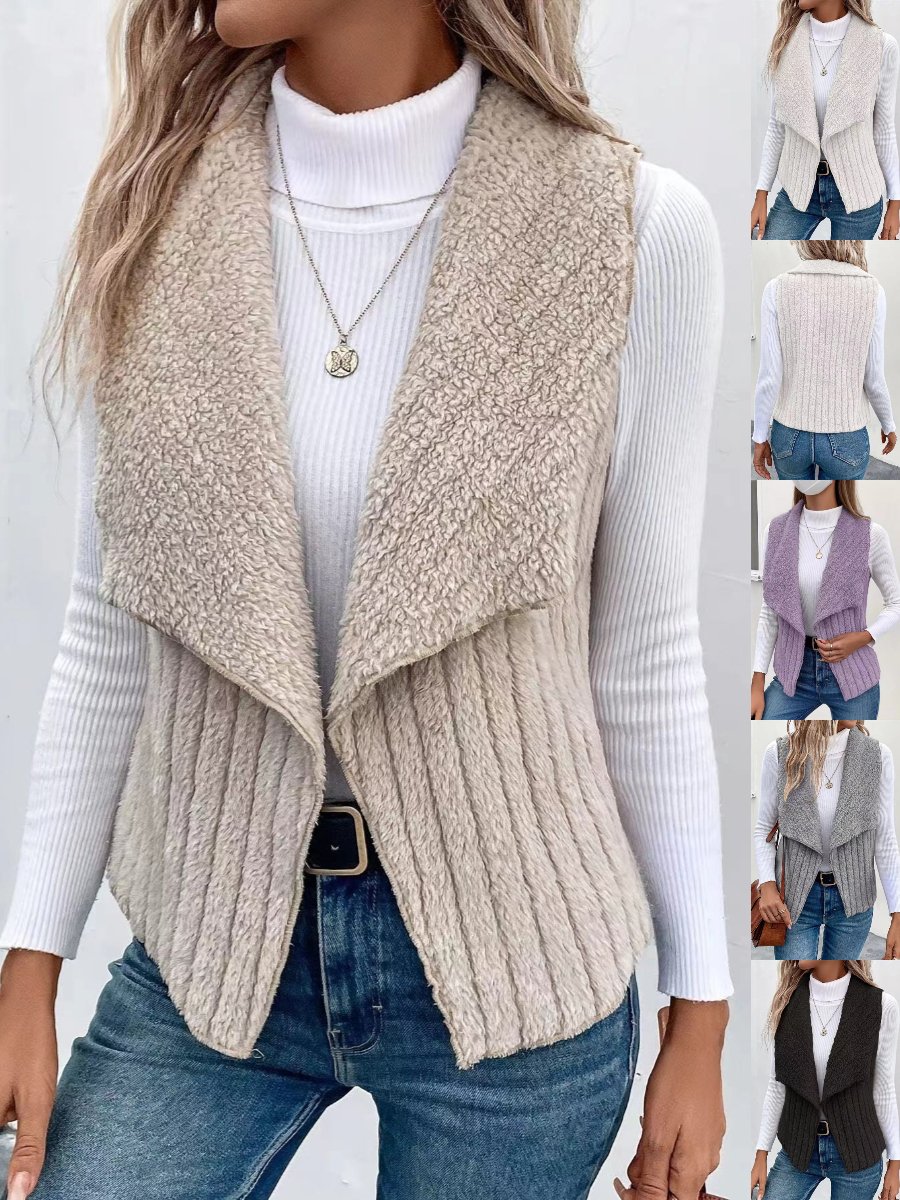 Women Plain Lapel Collar Zip Up Hoodie Sleeveless Casual Split Joint Autumn Daily Vest Outerwear