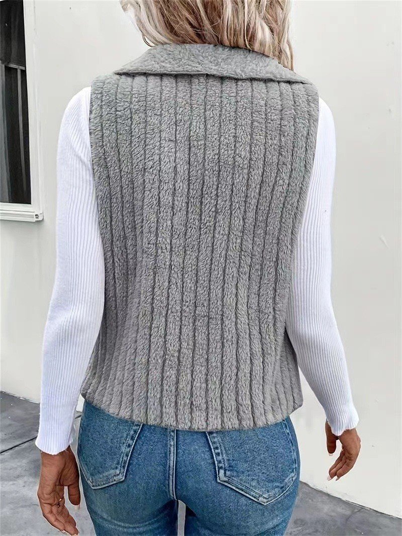 Women Plain Lapel Collar Zip Up Hoodie Sleeveless Casual Split Joint Autumn Daily Vest Outerwear