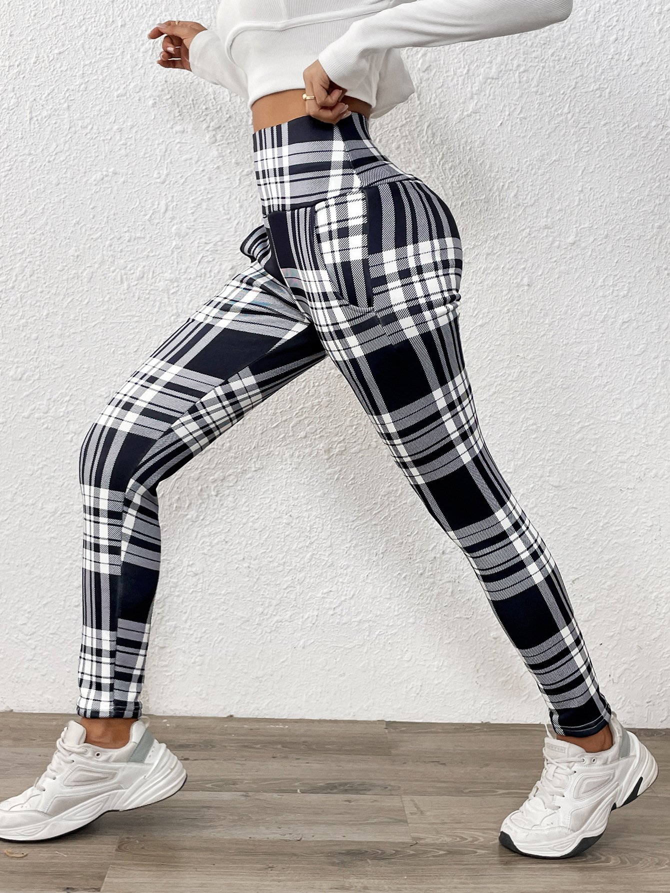 Women Plaid Cashmere Casual Printing Leggings Daily Winter Slim Fit Pants