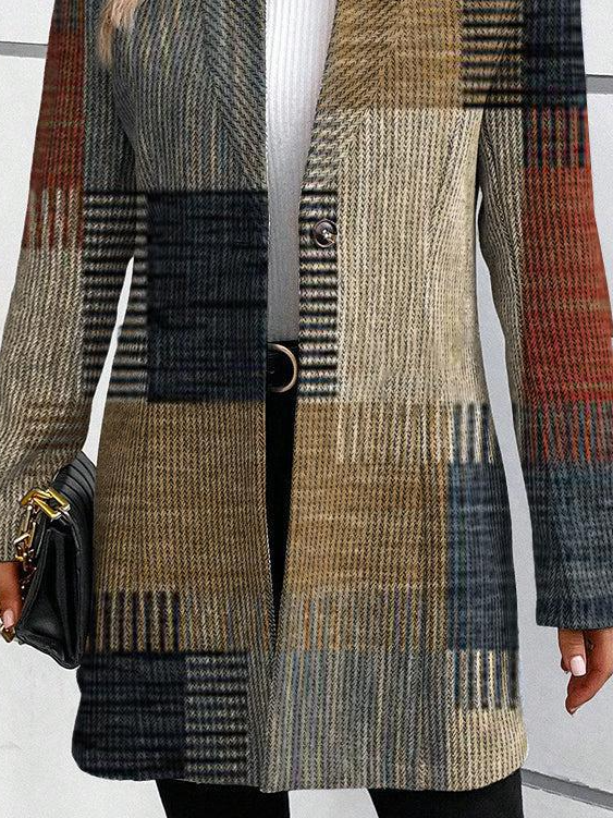 Women Geometric Stand Collar Bomber Jacket Long Sleeve Vintage Printing Spring/Fall Daily Jacket Outerwear