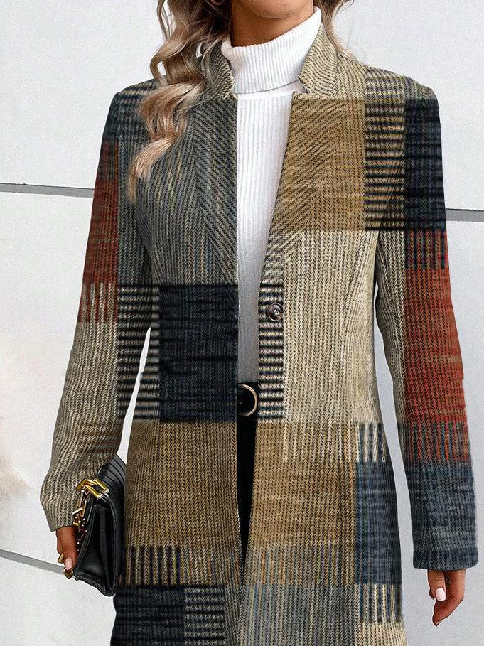 Women Geometric Stand Collar Bomber Jacket Long Sleeve Vintage Printing Spring/Fall Daily Jacket Outerwear