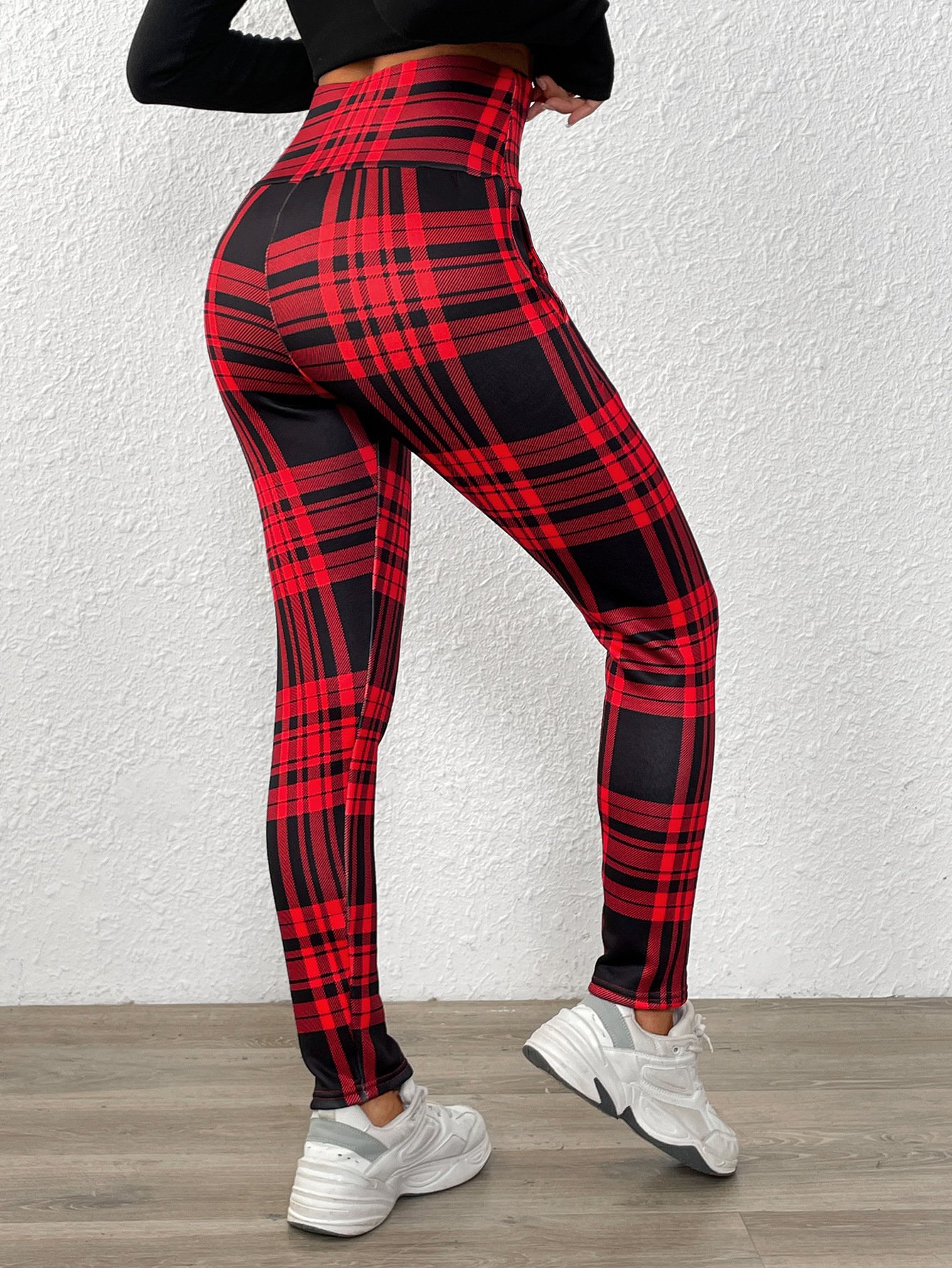 Women Plaid Cashmere Casual Printing Leggings Daily Winter Slim Fit Pants