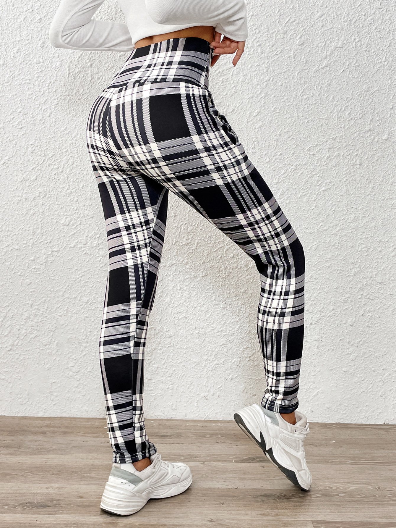 Women Plaid Cashmere Casual Printing Leggings Daily Winter Slim Fit Pants