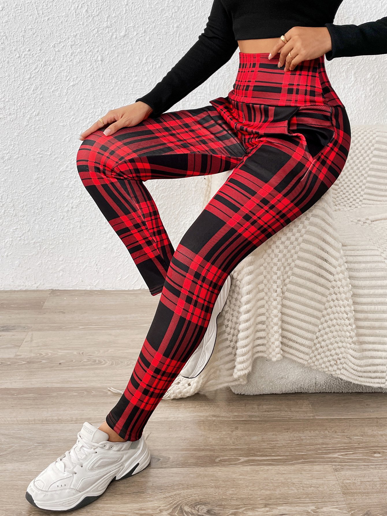 Women Plaid Cashmere Casual Printing Leggings Daily Winter Slim Fit Pants