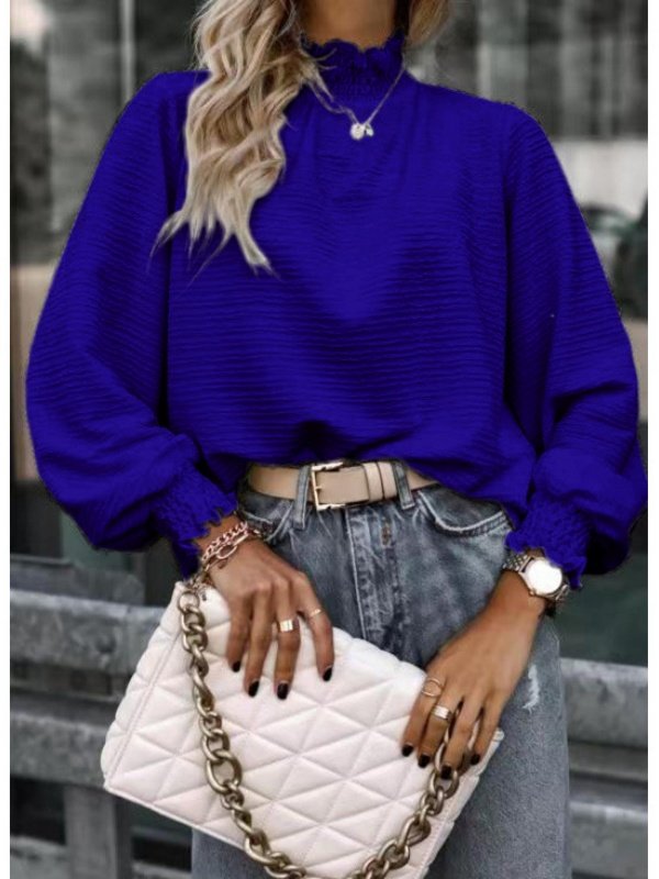 Women Geometric Stand Collar Long Sleeve Vintage Daily Spring/Fall T-shirt