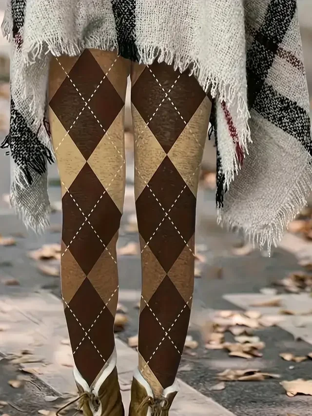 Women Plaid Jersey Casual Printing Leggings Daily All Season Legging