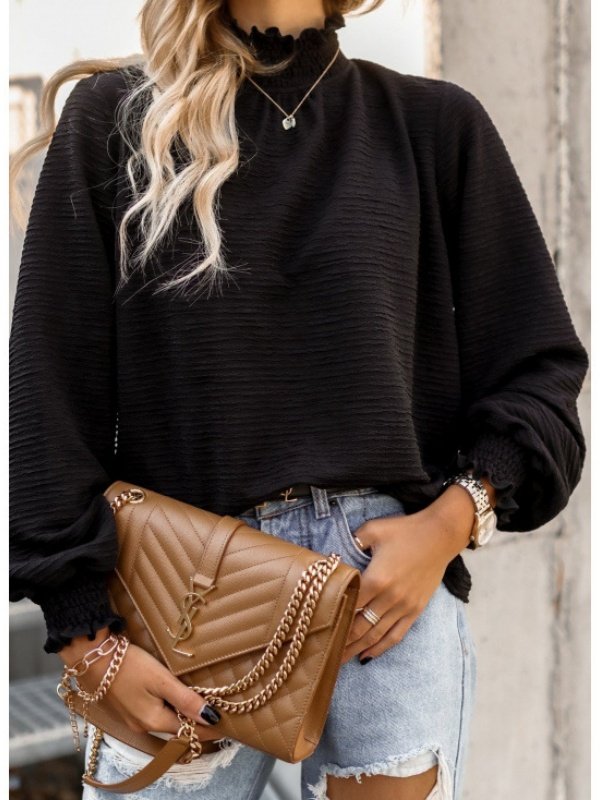 Women Geometric Stand Collar Long Sleeve Vintage Daily Spring/Fall T-shirt