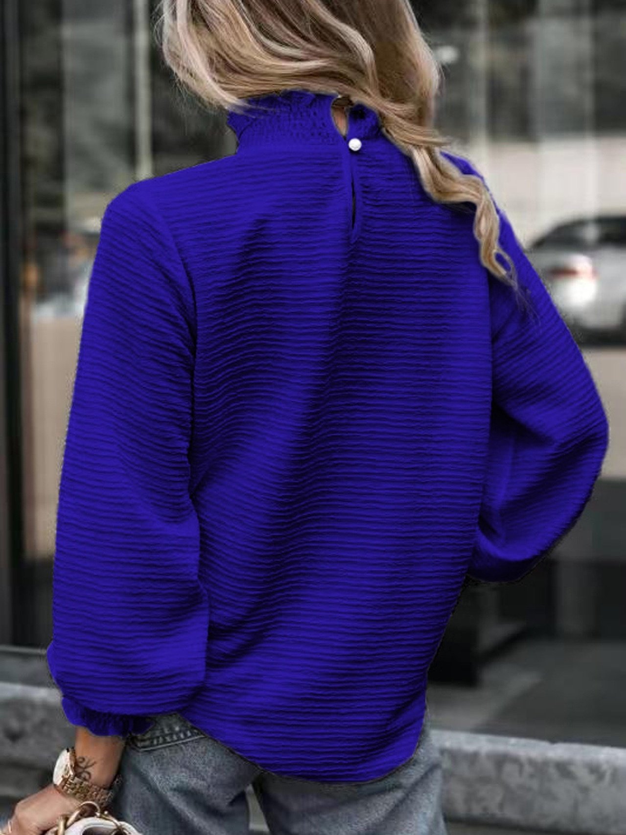 Women Geometric Stand Collar Long Sleeve Vintage Daily Spring/Fall T-shirt