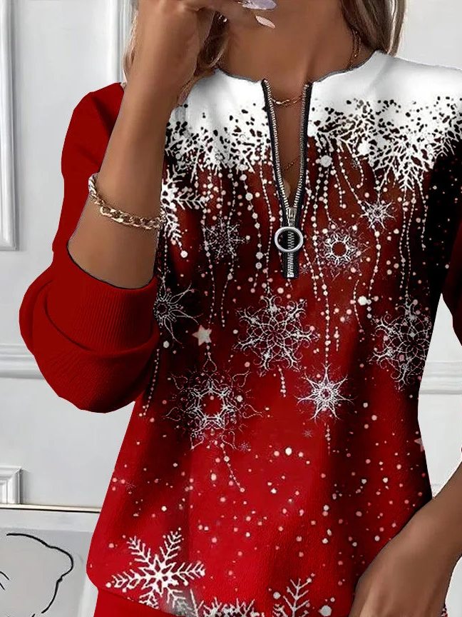 Women Christmas Crew Neck Long Sleeve Casual Daily Spring/Fall Sweatshirt