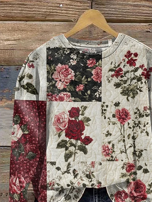 Women Floral Crew Neck Long Sleeve Casual Daily Spring/Fall Sweatshirt