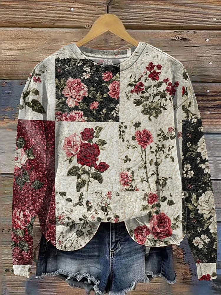 Women Floral Crew Neck Long Sleeve Casual Daily Spring/Fall Sweatshirt