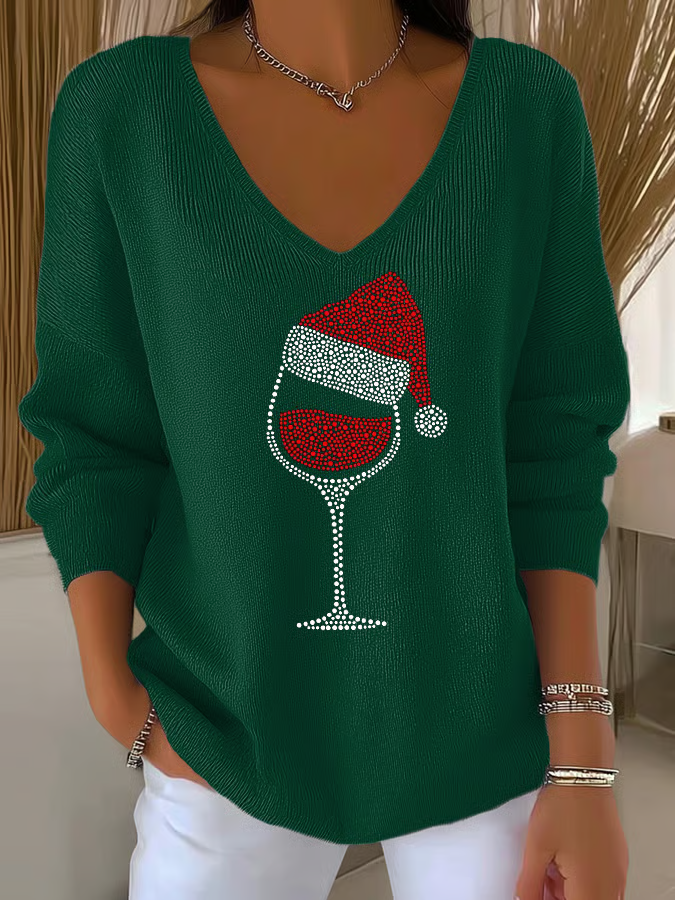 Women Christmas V Neck Long Sleeve Casual Daily Spring/Fall T-shirt