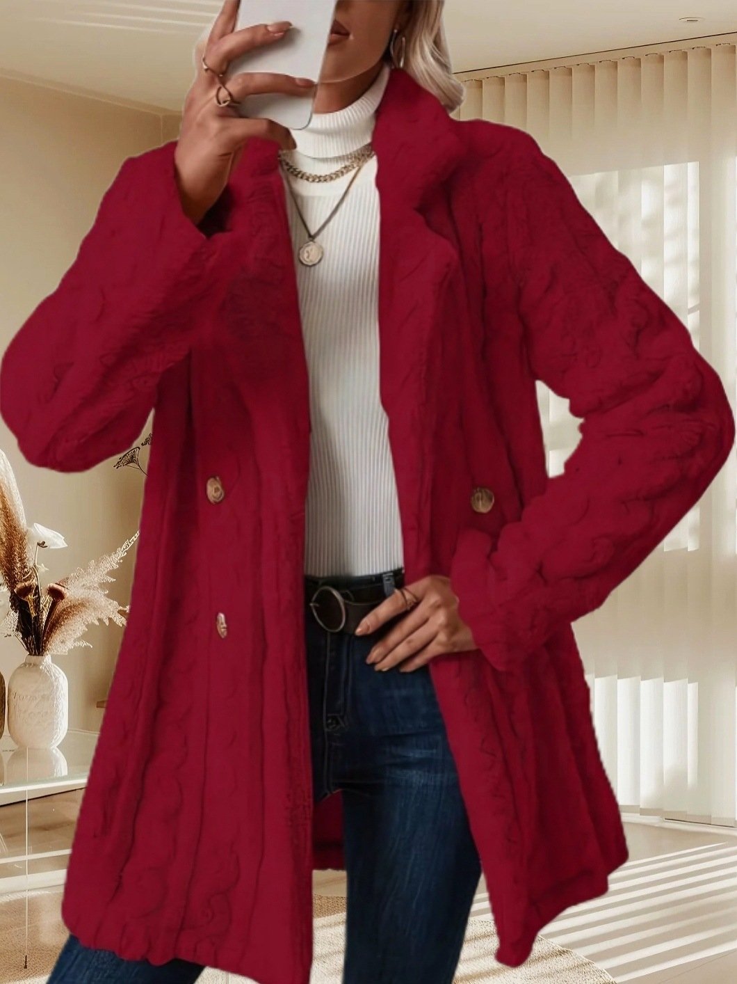 Women Plain Long Sleeve Casual Winter Daily Teddy Jacket Outerwear