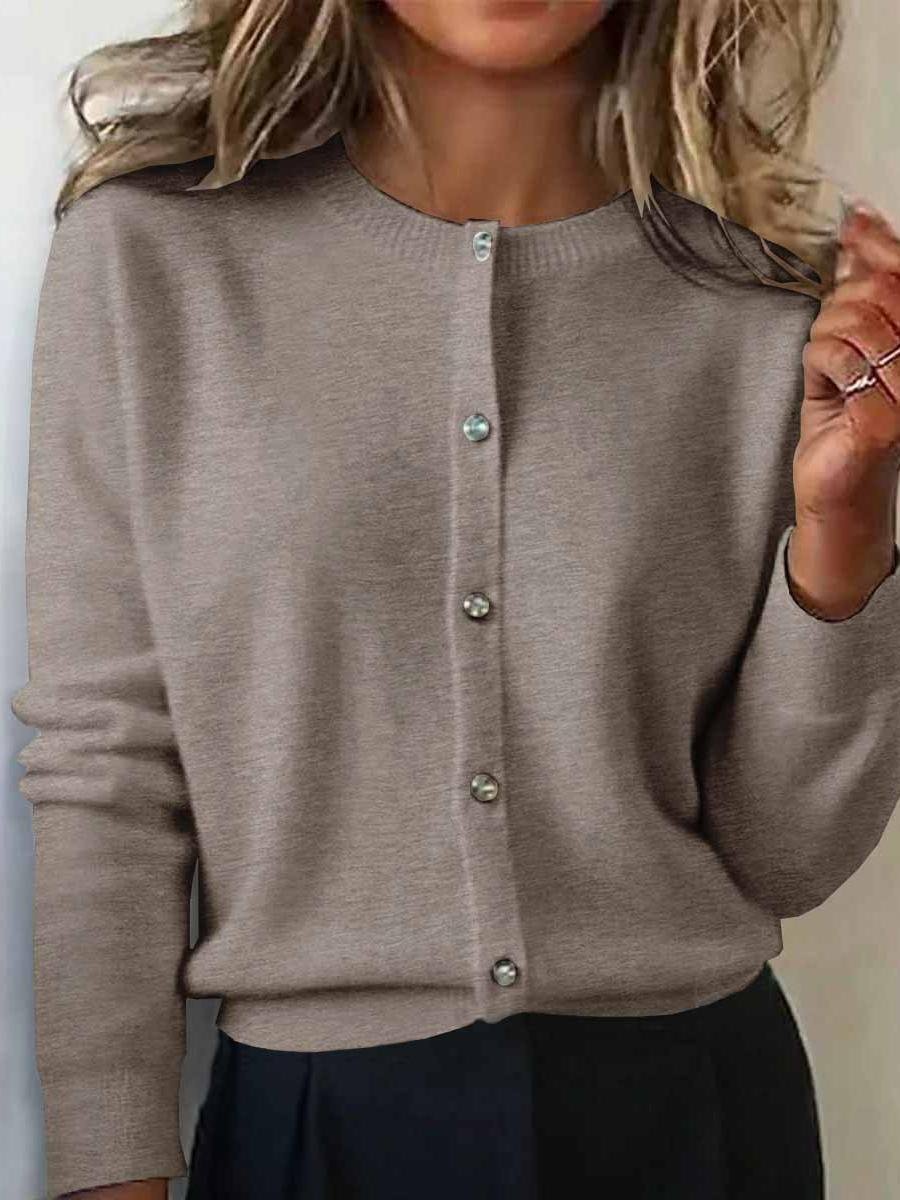 Women Plain Crew Neck Long Sleeve Vintage Daily Winter Cardigan