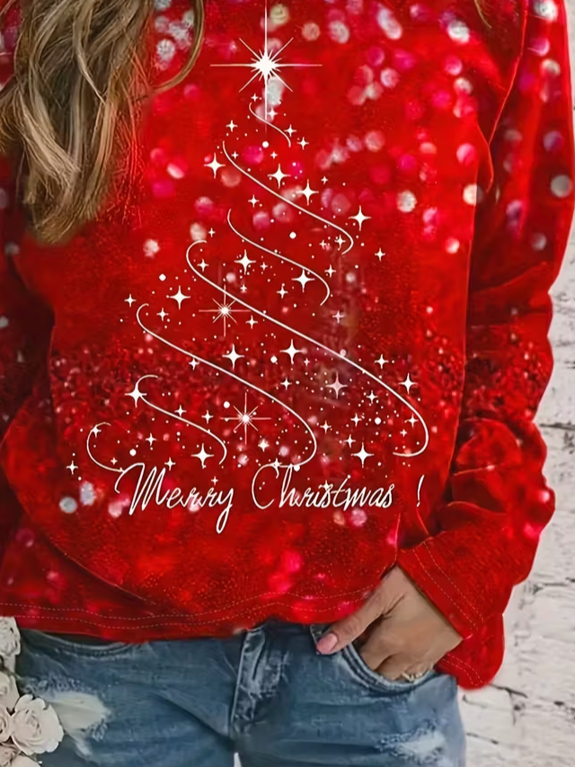 Women Christmas Crew Neck Jersey Long Sleeve Casual Daily Spring/Fall T-shirt
