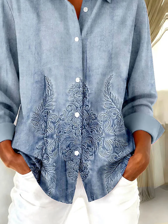 Women Floral Shirt Collar Long Sleeve Casual Daily Spring/Fall Shirt